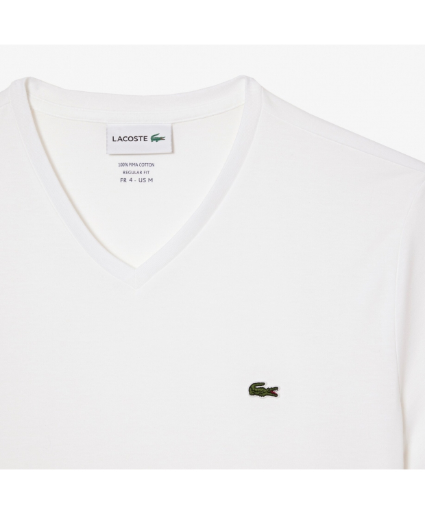 Lacoste hvid V-hals T-shirt til herre – regular fit billede 3