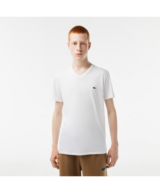 Lacoste hvid V-hals T-shirt til herre – regular fit billede 1