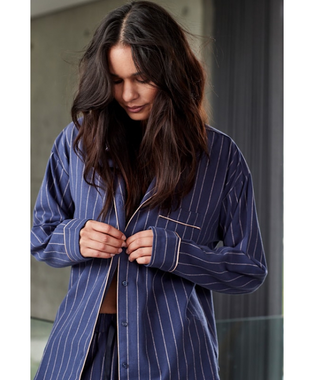 JBS of Denmark Women mørkelilla flannelskjorte med rosegold striber – Outlet billede 2