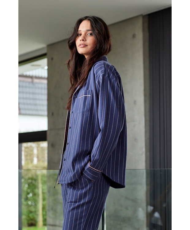 JBS of Denmark Women mørkelilla flannelskjorte med rosegold striber – Outlet billede 3