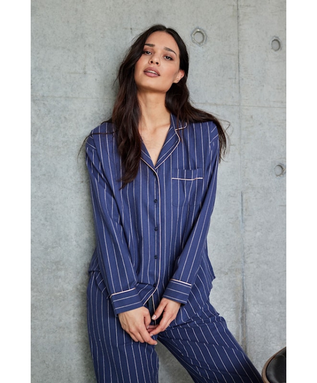 JBS of Denmark Women mørkelilla flannelskjorte med rosegold striber – Outlet billede 1