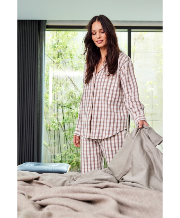 JBS of Denmark Women beige flannelskjorte med brune tern billede 3