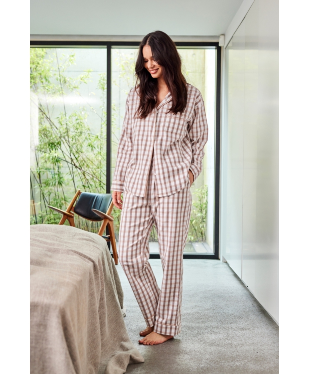 JBS of Denmark Women beige flannelskjorte med brune tern billede 1