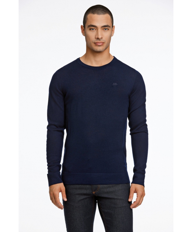 Lindbergh White navy striktrøje med 50% merinould billede 1