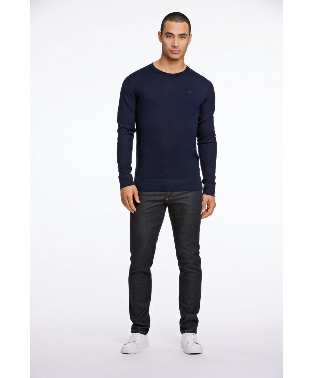 Lindbergh White navy striktrøje med 50% merinould billede 5