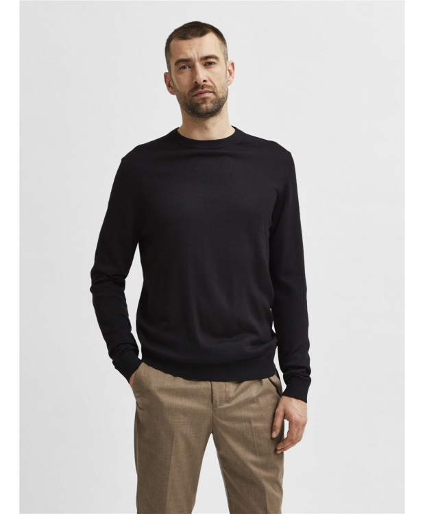 Selected sweatshirt i merinould i sort til herre - OUTLET billede 2
