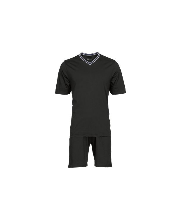 JBS sort pyjamassæt med V-hals og shorts til herre billede 1