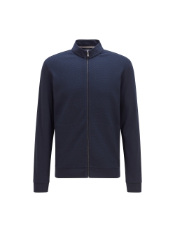 BOSS sweatshirt m.lynlås lavet af økologisk bomuld i mørkeblå til herre. – Outlet