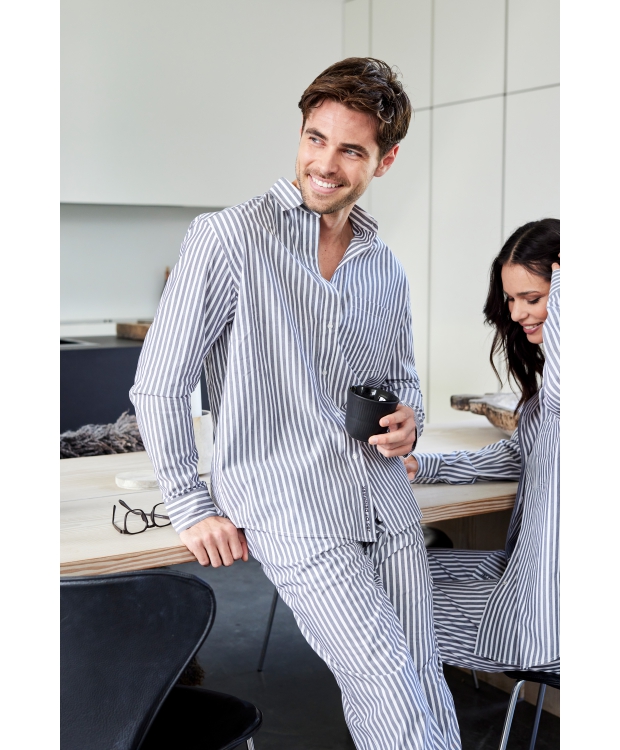 JBS vævet pyjamasskjorte i grå og hvid – unisex – Outlet billede 3