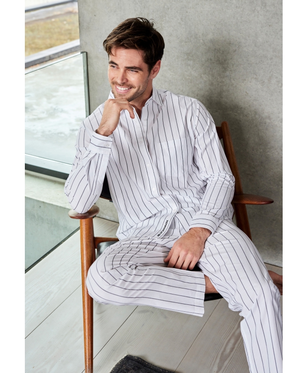 JBS vævet pyjamasskjorte i hvid med striber – unisex billede 3