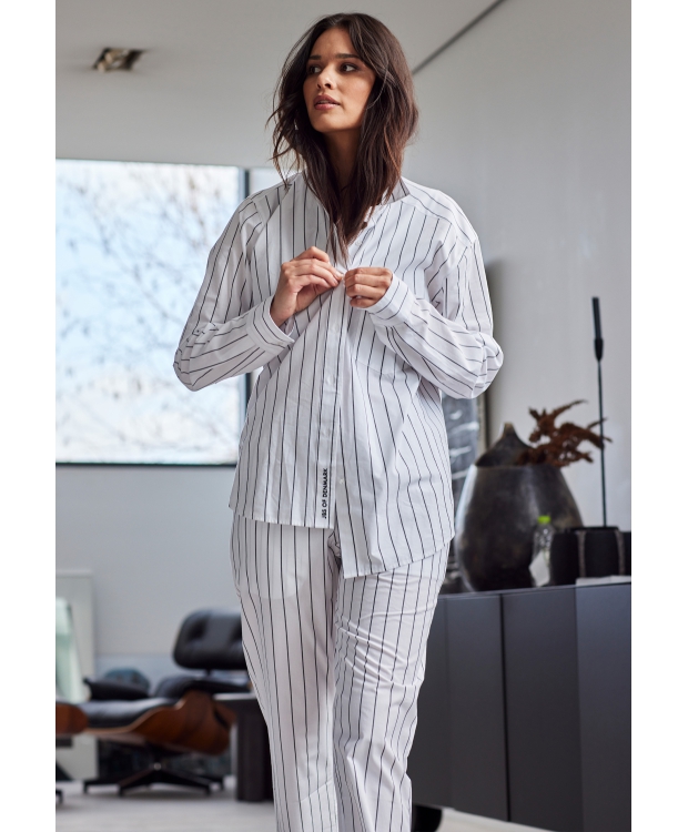 JBS vævet pyjamasskjorte i hvid med striber – unisex billede 4