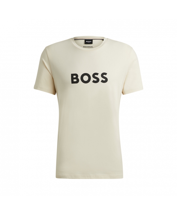 BOSS beige T-shirt med logo til herre – regular fit – OUTLET billede 1