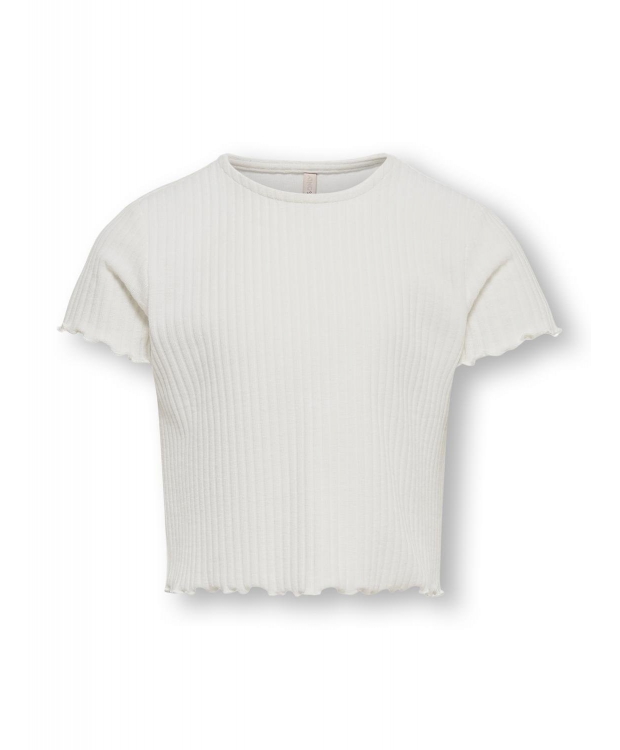 KIDS ONLY KOGNELLA hvid stretch T-shirt med flæser til piger – OUTLET billede 2