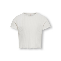 KIDS ONLY KOGNELLA hvid stretch T-shirt med flæser til piger – OUTLET
