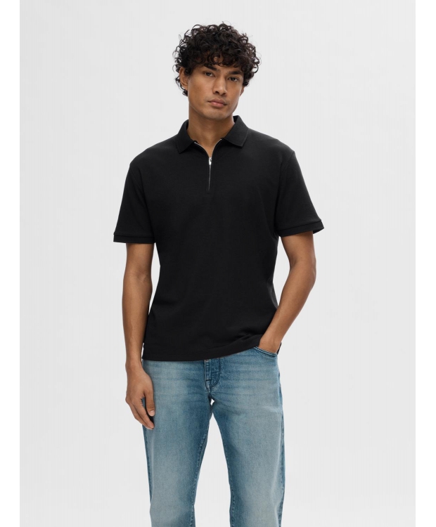 Selected Homme polo t-shirt med lynlås i sort til herre – Outlet billede 2
