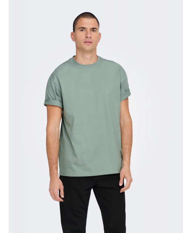 ONLY & SONS t-shirt i lysegrøn til herre – Relaxed fit – Outlet billede 3
