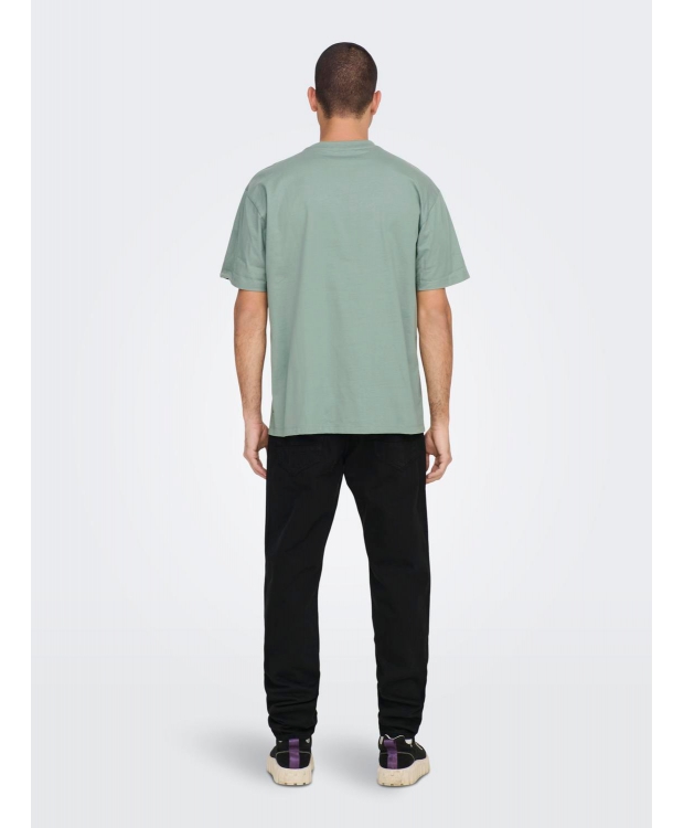 ONLY & SONS t-shirt i lysegrøn til herre – Relaxed fit – Outlet billede 4