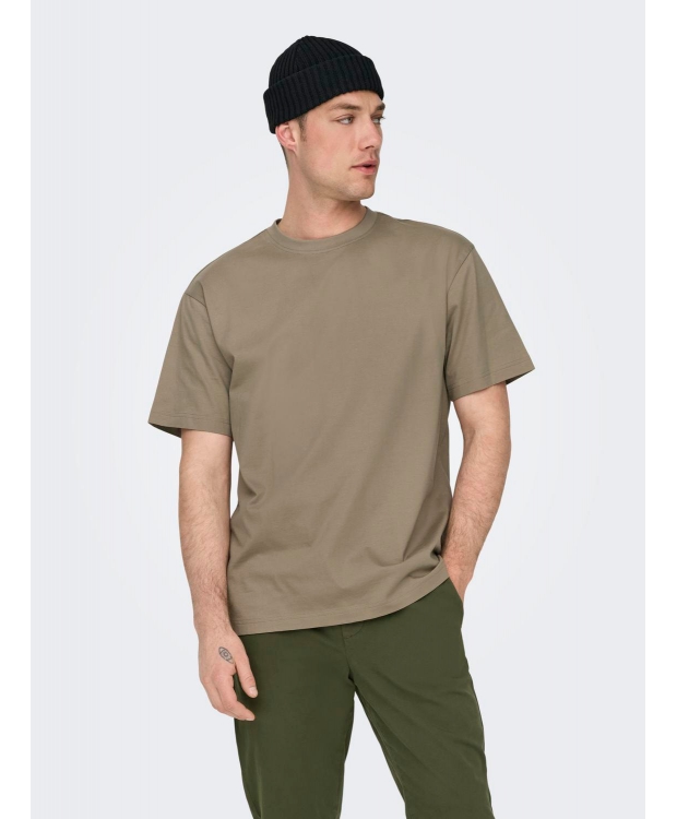 ONLY & SONS t-shirt i mørke beige til herre – Relaxed fit billede 1