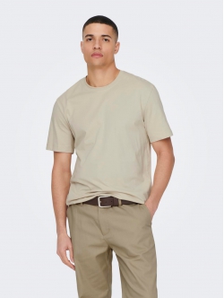 ONLY & SONS t-shirt i beige til herre – Regular fit