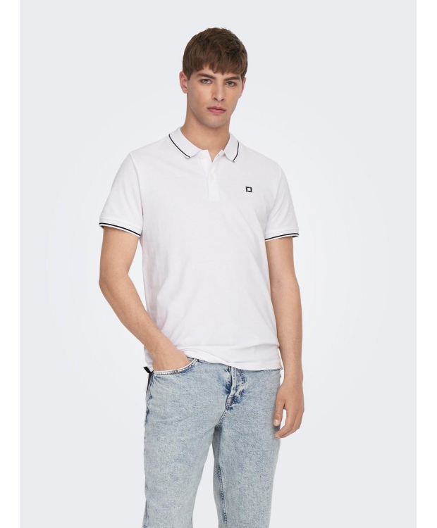 ONLY & SONS polo t-shirt i hvid til herre – Regular fit billede 1