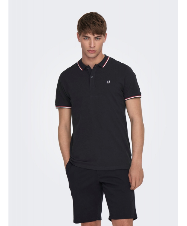 ONLY & SONS polo t-shirt i navy til herre – Regular fit – Outlet billede 3
