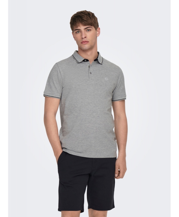 ONLY & SONS polo t-shirt i grå til herre – Regular fit – Outlet billede 3