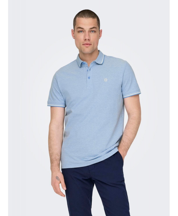 ONLY & SONS polo t-shirt i lyseblå til herre – Regular fit billede 3