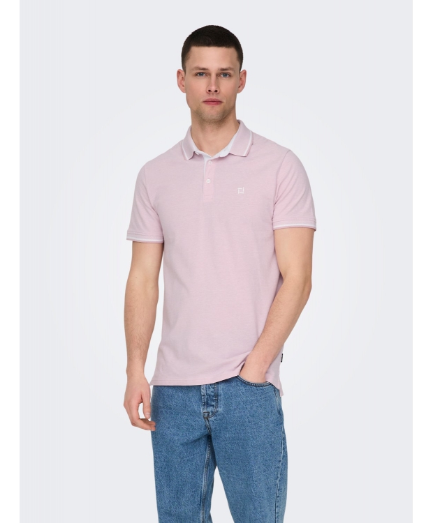 ONLY & SONS polo t-shirt i lyserød til herre – Regular fit billede 3