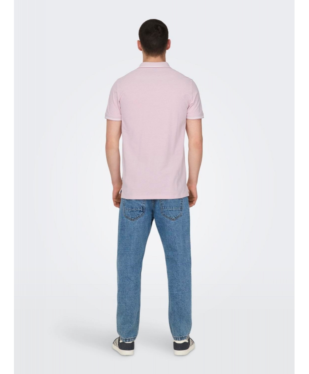 ONLY & SONS polo t-shirt i lyserød til herre – Regular fit billede 4