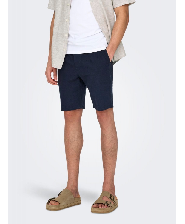 ONLY & SONS shorts i bomuld-hør blanding i navy til herre billede 1