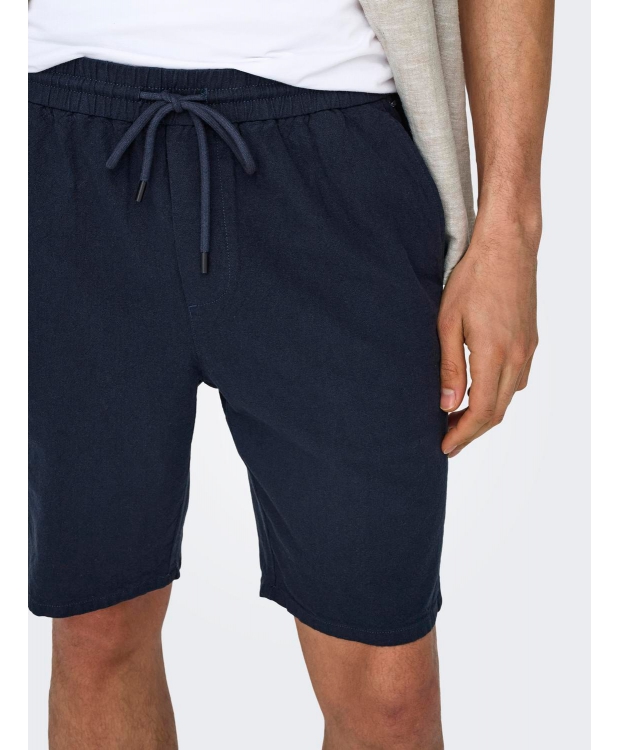 ONLY & SONS shorts i bomuld-hør blanding i navy til herre billede 5