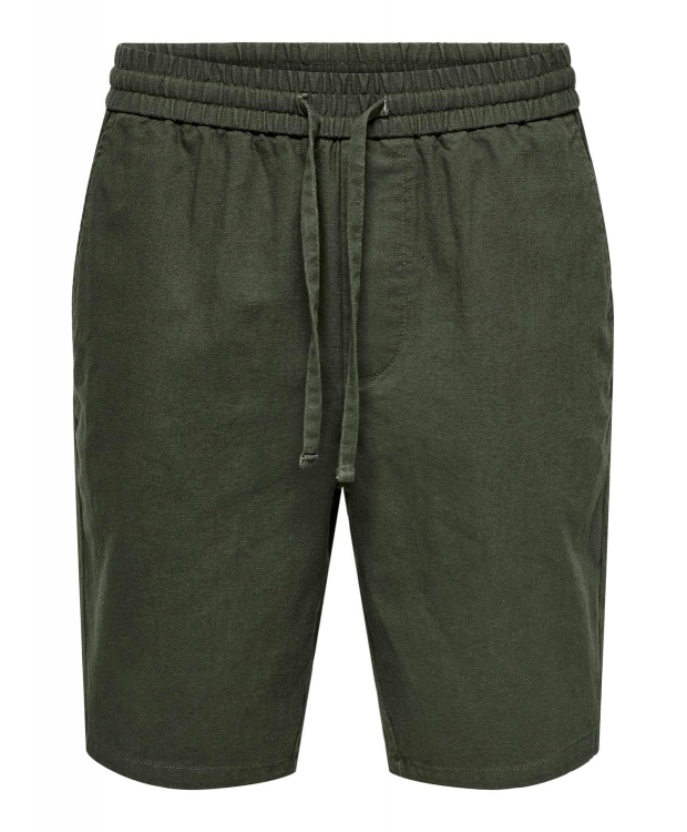 ONLY & SONS shorts i bomuld-hør blanding i mørkegrøn til herre billede 1