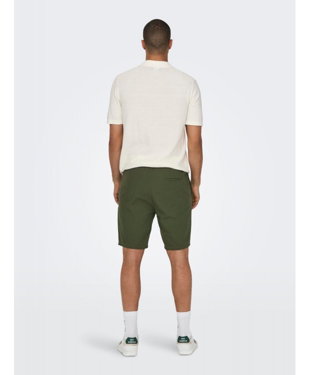 ONLY & SONS shorts i bomuld-hør blanding i mørkegrøn til herre billede 4