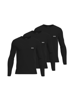 BOSS 3pak langærmet t-shirts med økologisk bomuld i sort til herre - OUTLET