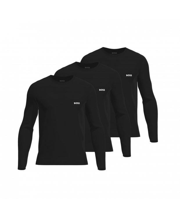 BOSS 3pak langærmet t-shirts med økologisk bomuld i sort til herre - OUTLET billede 1