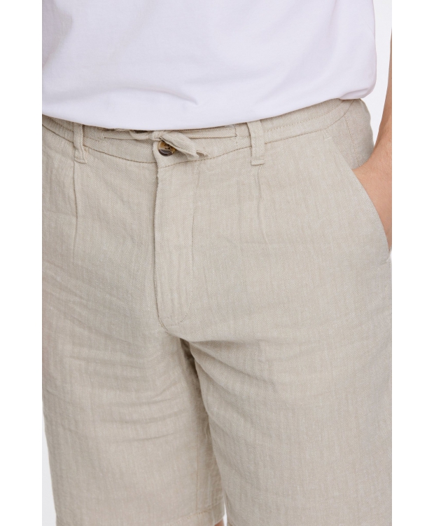 Lindbergh Linned Shorts i stone til herre billede 4