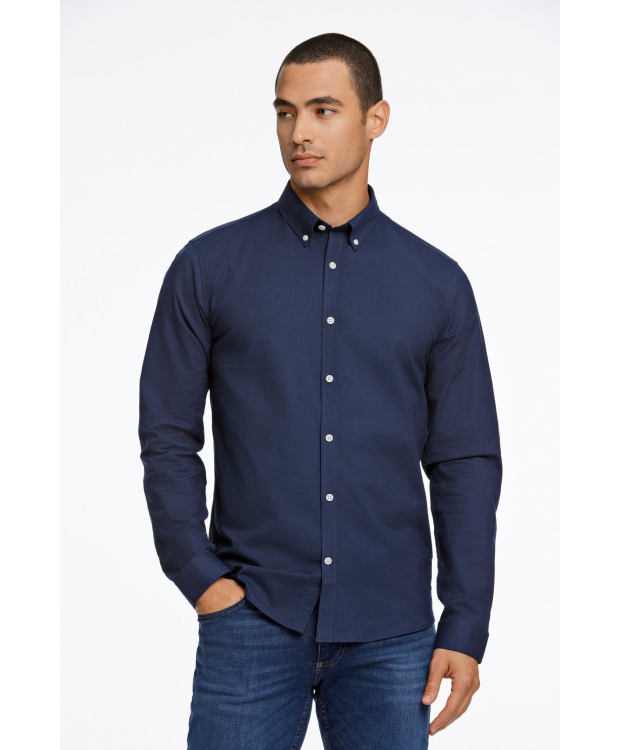 Lindbergh Oxford Superflex Skjorte i navy til herre billede 1