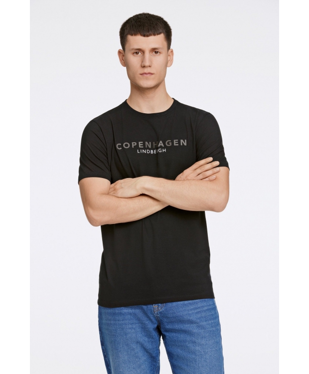 Lindbergh O-Neck T-shirt i sort m. logo til herre billede 1
