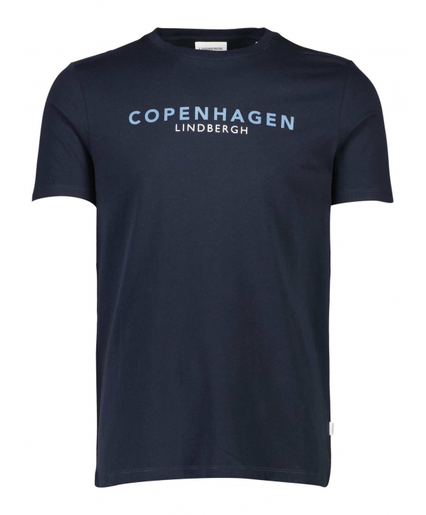 Lindbergh O-Neck T-shirt i navy m. logo til herre billede 2