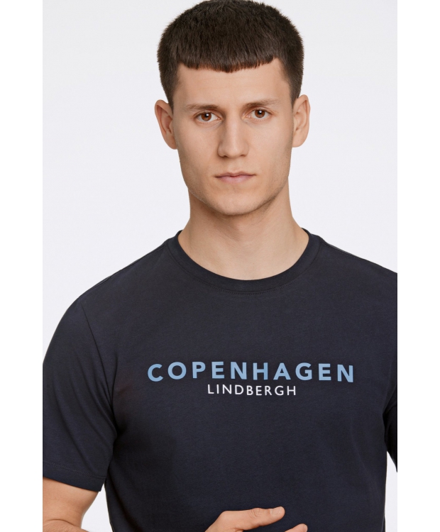 Lindbergh O-Neck T-shirt i navy m. logo til herre billede 5