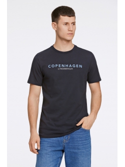 Lindbergh O-Neck T-shirt i navy m. logo til herre