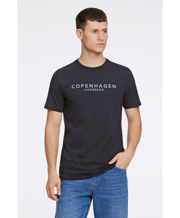 Lindbergh O-Neck T-shirt i navy m. logo til herre billede 1