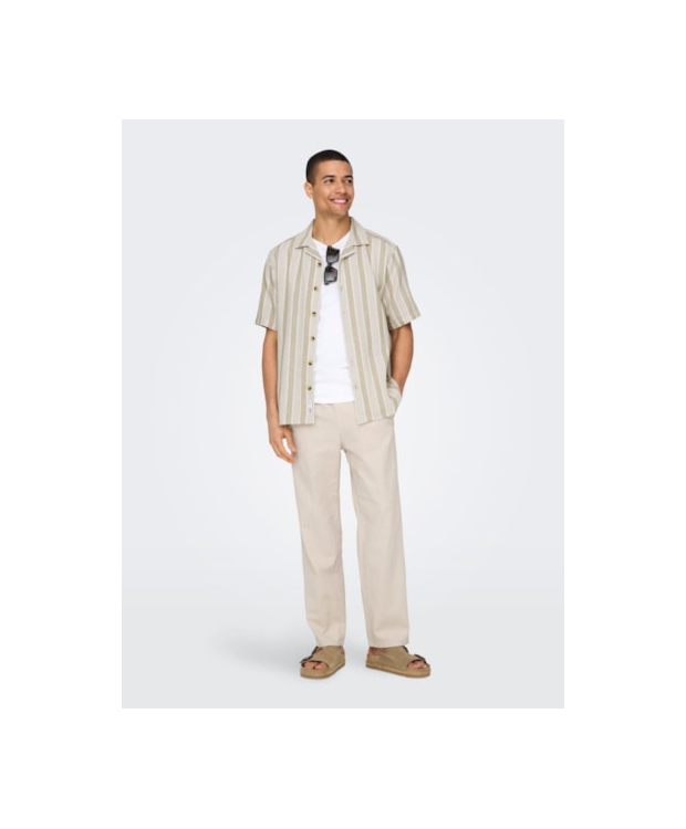 ONLY & SONS Hørbukser Loose Fit i beige til herre billede 1