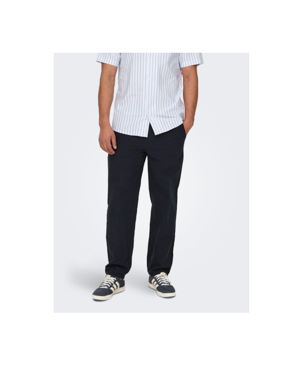 ONLY & SONS Hørbukser Loose Fit i dark navy til herre billede 3