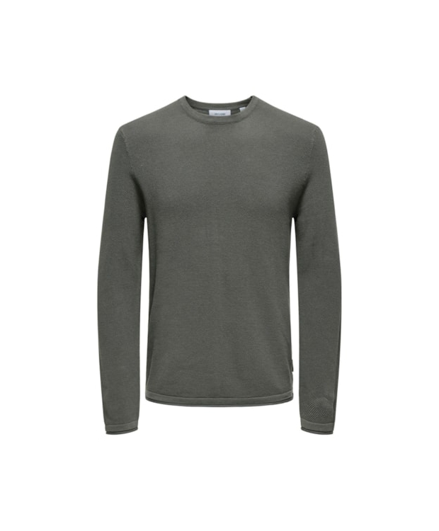 ONLY & SONS langærmet striktrøje i Castor Gray Melange til herre billede 1