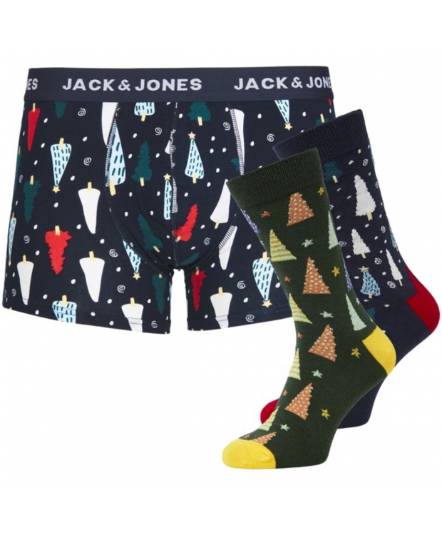 Jack & Jones Julegaveæske m. underbukser & 2 par strømper i navy til herre billede 1