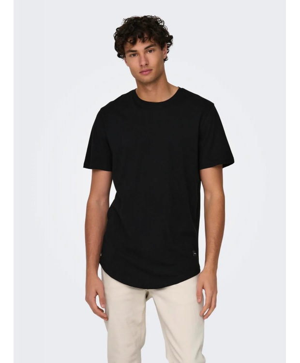 ONLY & SONS lang t-shirt i sort til herre billede 3