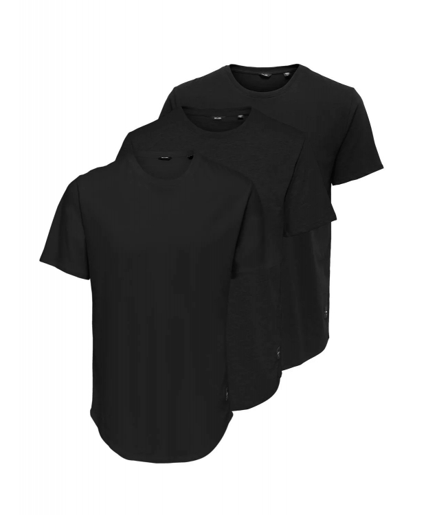 ONLY & SONS 3pak lang t-shirt i sort til herre billede 1