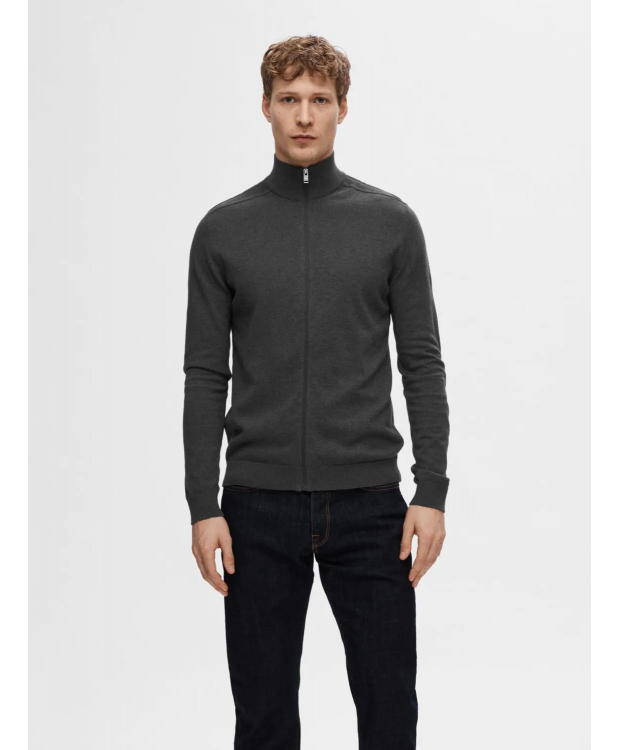 Selected cardigan i mørkegrå lavet af økologisk bomuld til herre billede 2