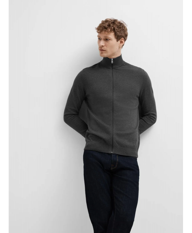 Selected cardigan i mørkegrå lavet af økologisk bomuld til herre billede 5